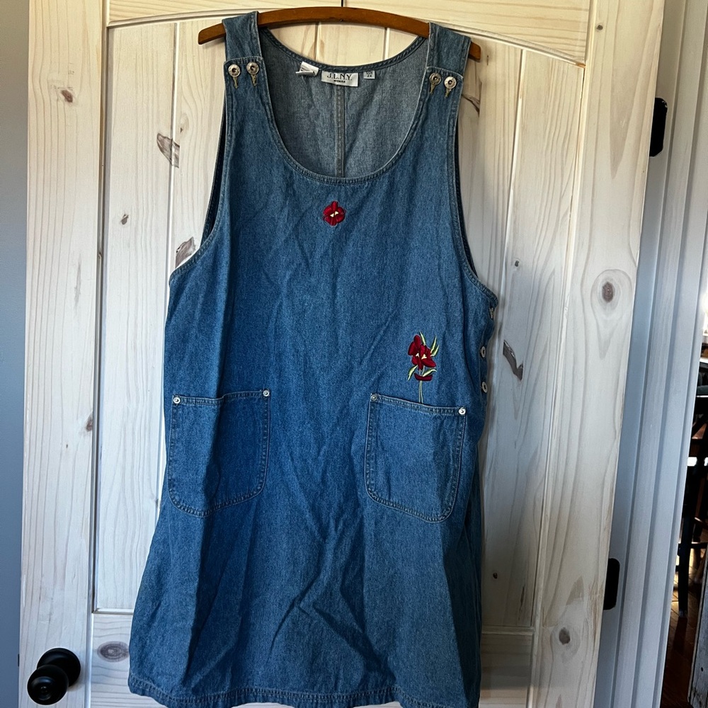 Denim Sleeveless Dress with Embroidered Details